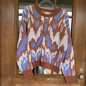 Knox Rose Brown and Blue Abstract Sweater